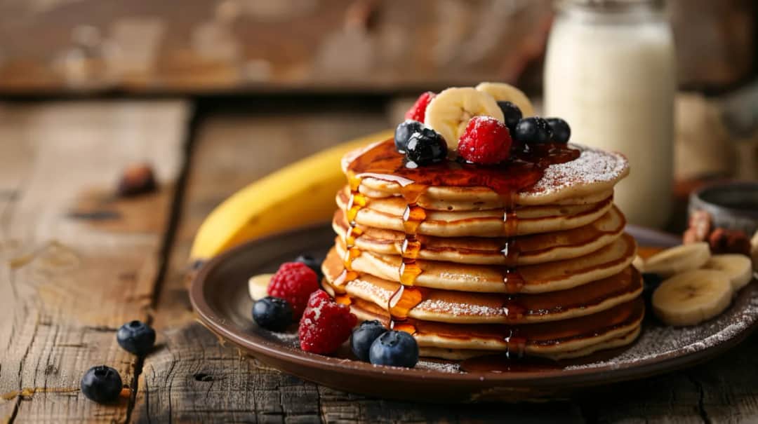 Placki z bananem, jogurtem greckim i płatkami owsianymi