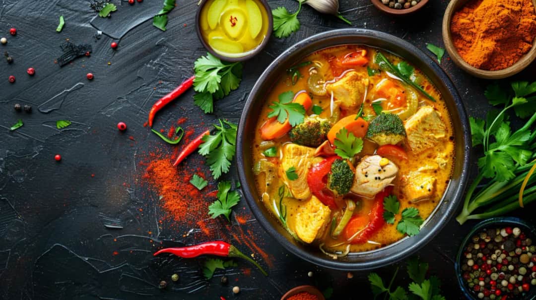 Zupa curry z kurczakiem, warzywami i mleczkiem kokosowym