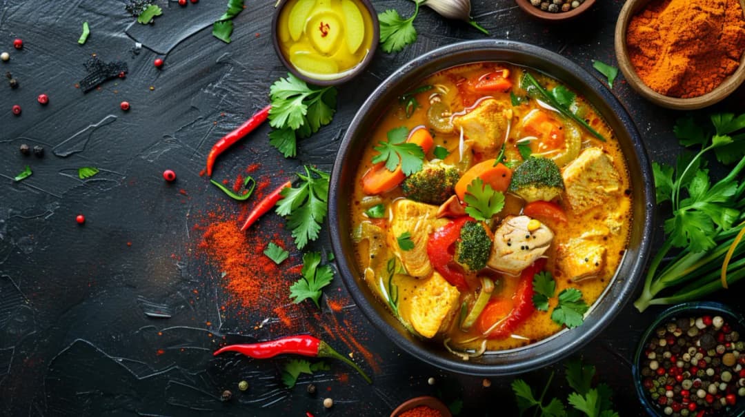 Zupa curry z kurczakiem, warzywami i mleczkiem kokosowym