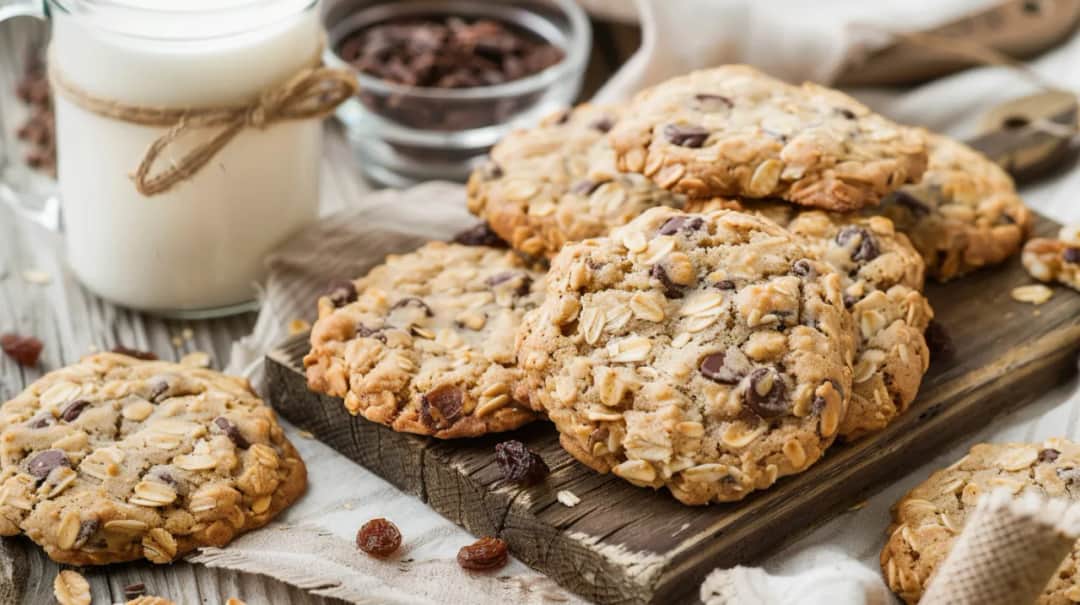 Ciasteczka owsiane z czekoladą, orzechami, rodzynkami i cynamonem