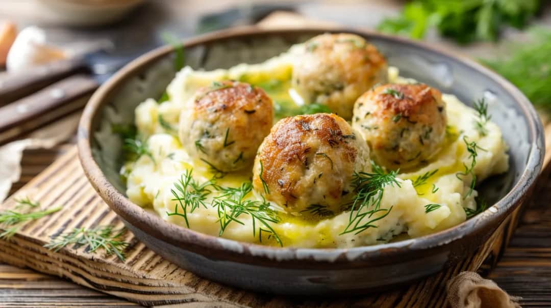 Pulpety z dorsza z sosem koperkowym i puree ziemniaczanym