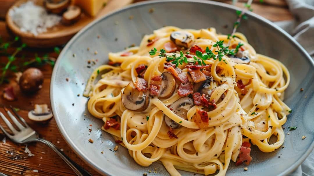 Makaron z borowikami w sosie śmietanowym z tymiankiem i czosnkiem