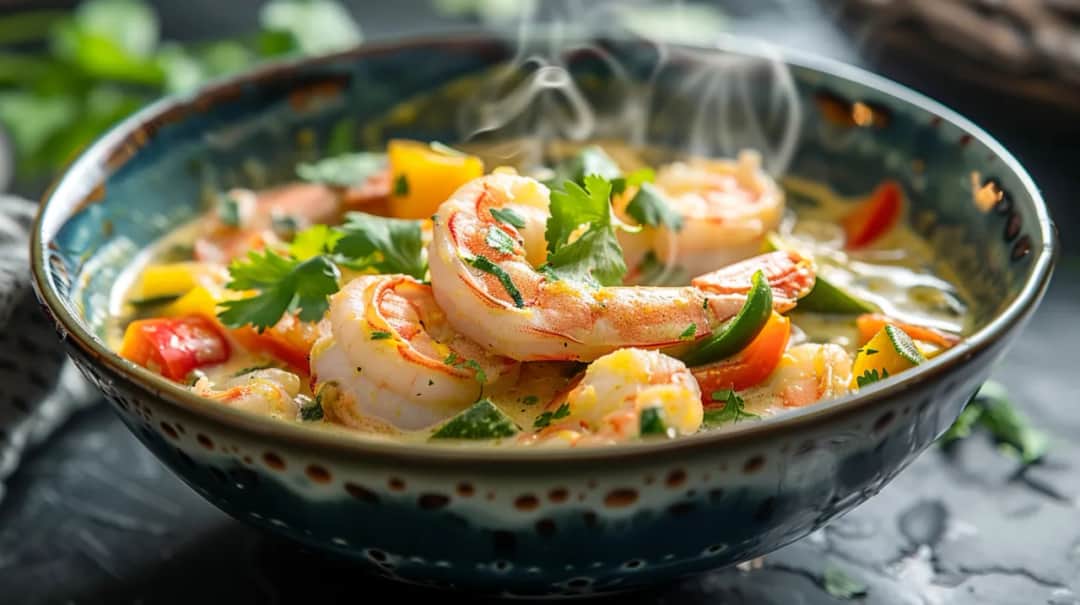 Tajskie curry z krewetkami, mlekiem kokosowym i warzywami