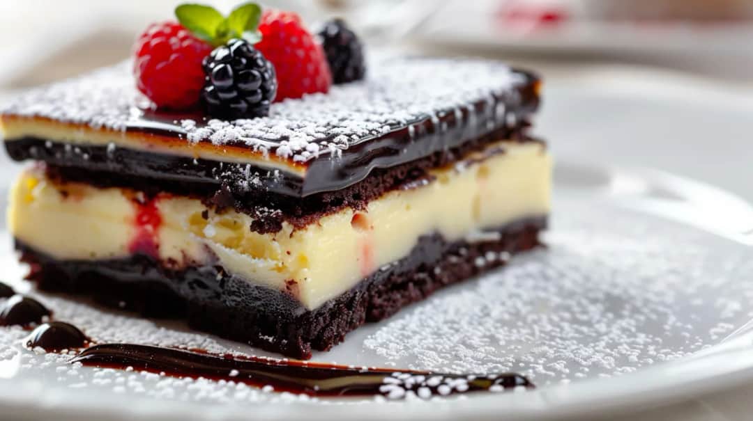 Podłużne ciastko z kremem waniliowym i polewą czekoladową