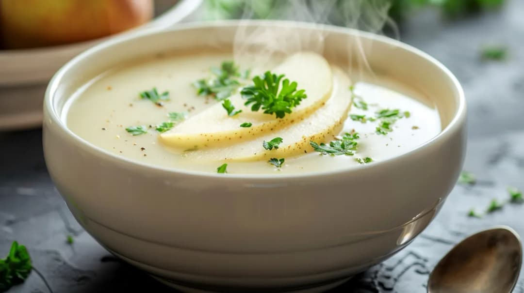 Zupa krem z białych warzyw: selera, pora, ziemniaków i cebuli