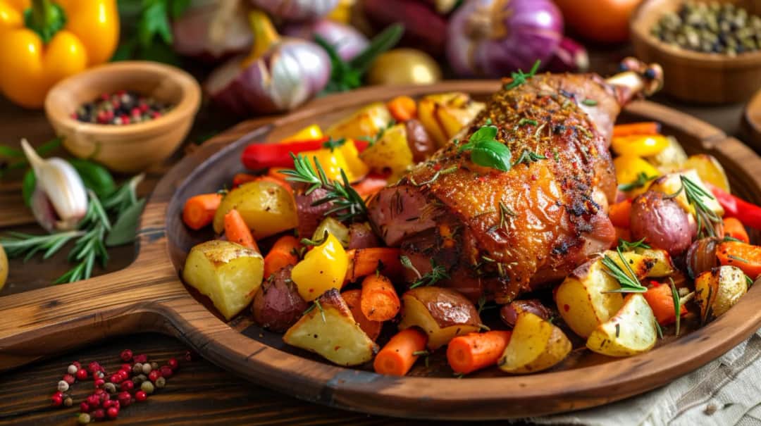 Ziemniaki pieczone z warzywami korzennymi i ziołami