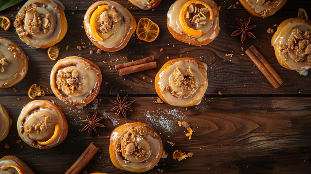 Bułeczki z kruszonką cynamonową, lukrem i kandyzowaną skórką